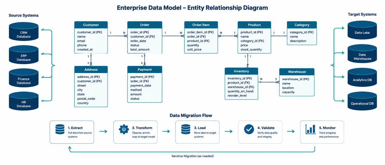 Enterprise data model and data migration diagram