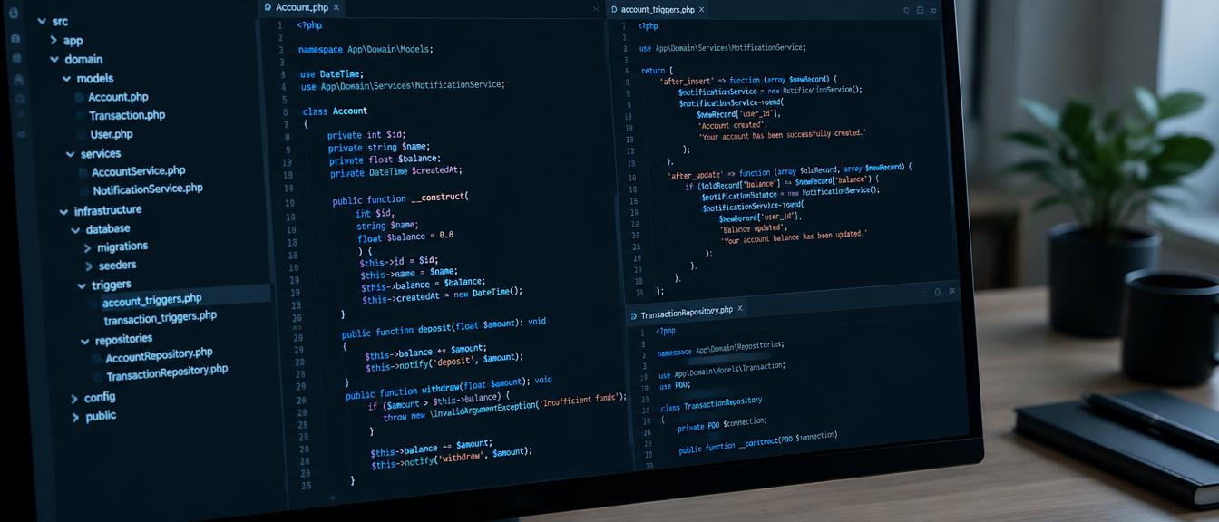 Code editor showing class and trigger code