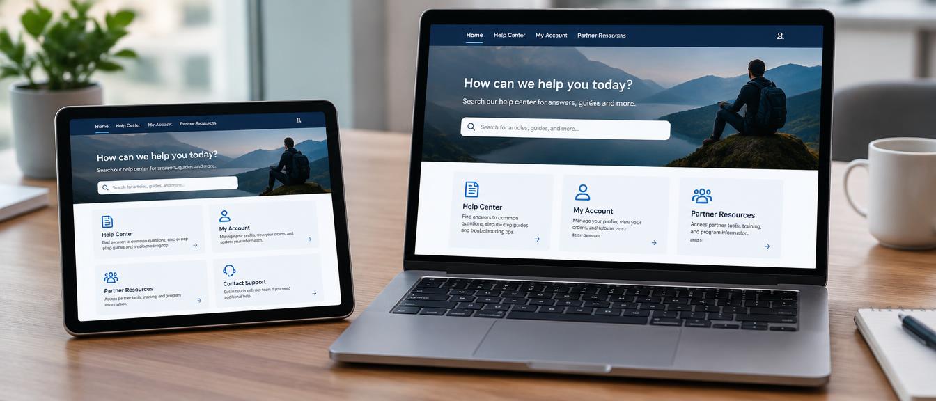 Customer self-service portal on a laptop and tablet