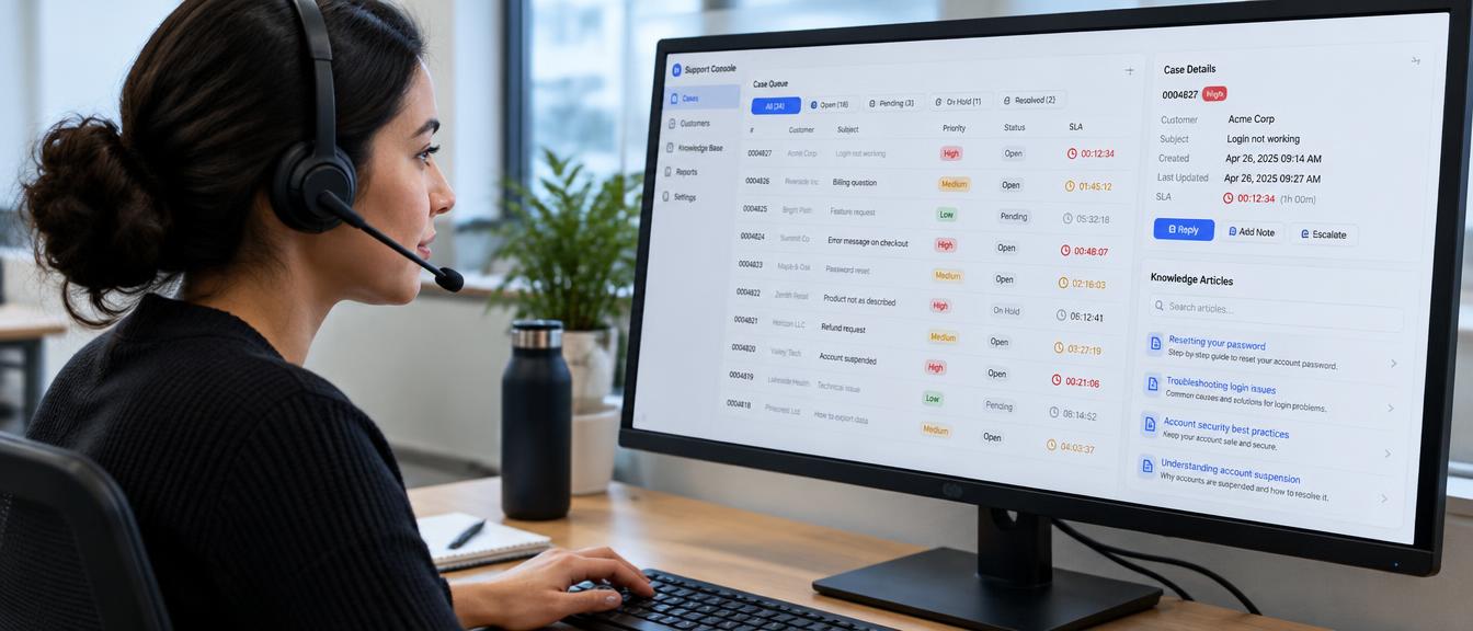 Support agent using a case management console